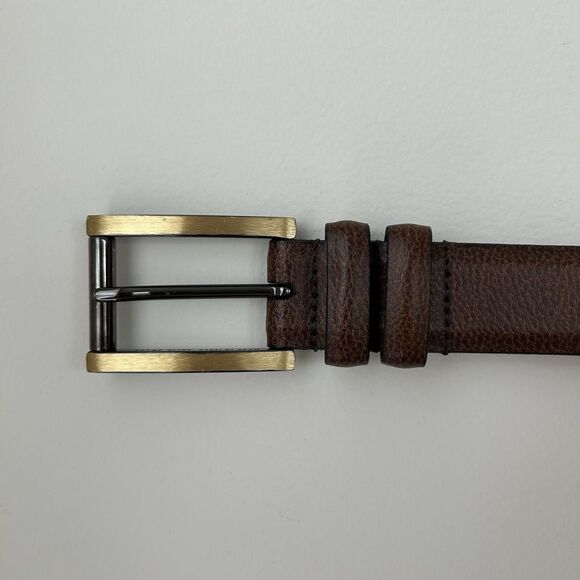 REMO TULLIANI 5173 Belt Men Sz 54 Brown Genuine Leather Solid Brass Buckle Italy - Picture 4 of 10